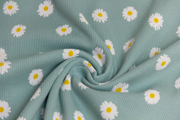 Rib Jersey, Rippenjersey mit Gänseblümchen, altmint, 0,5 m